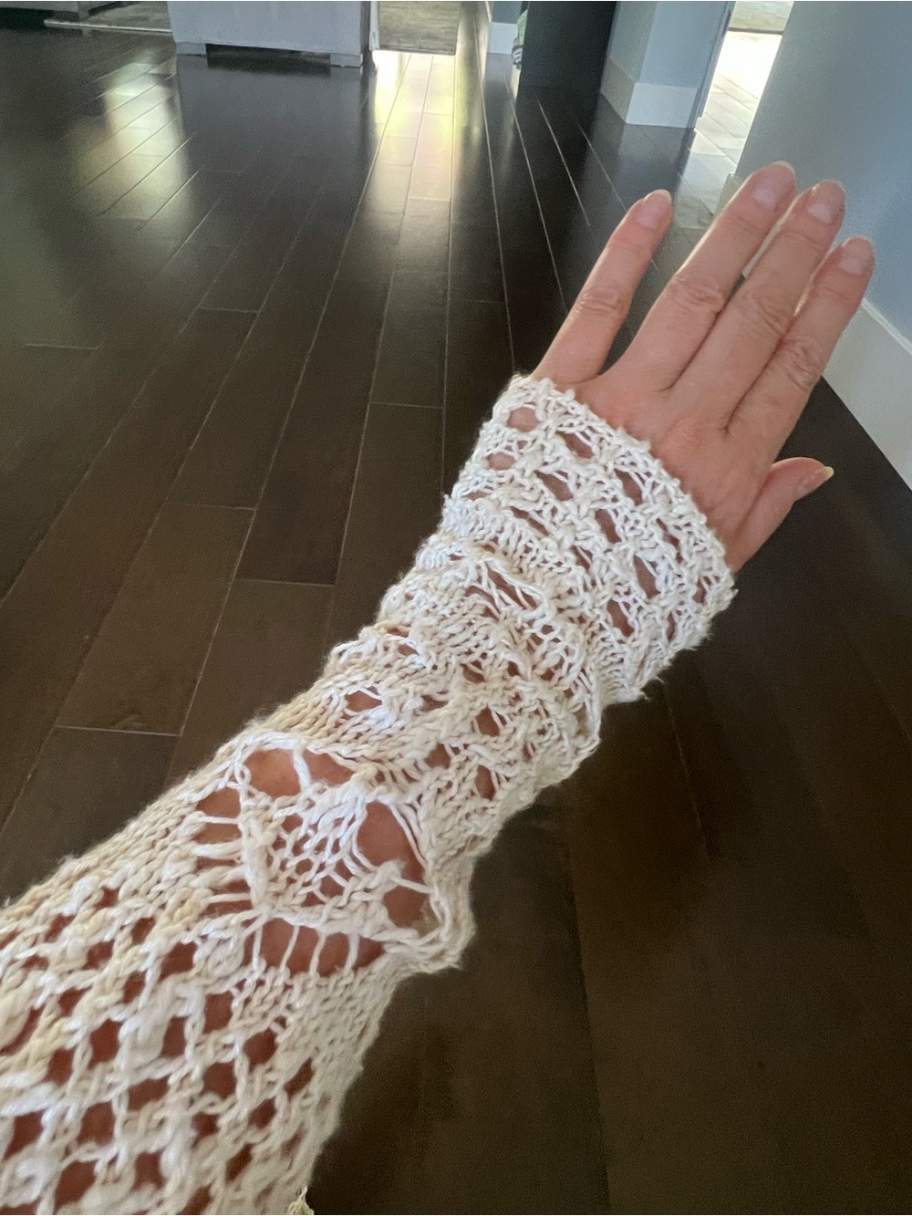 Vintage Mossimo Supply Co. Boho Cream Crochet Long Open Front Summer Duster Coat - Picture 5 of 10